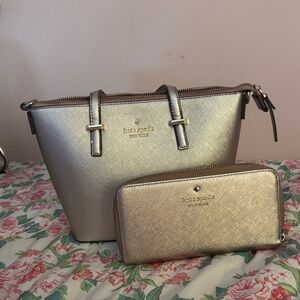Kate Spade Metallic Gold Tote and Wallet Set